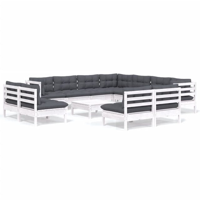 Bild von vidaXL 12-tlg Garten-Lounge-Set mit Kissen Weiß Massivholz Kiefer Modell 2
