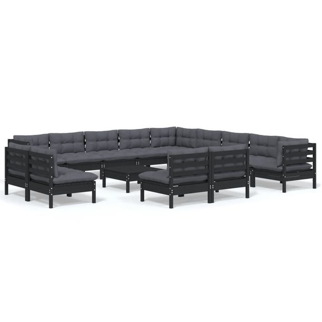 Bild von vidaXL 14-tlg Garten-Lounge-Set mit Kissen Schwarz Massivholz Kiefer Modell 1