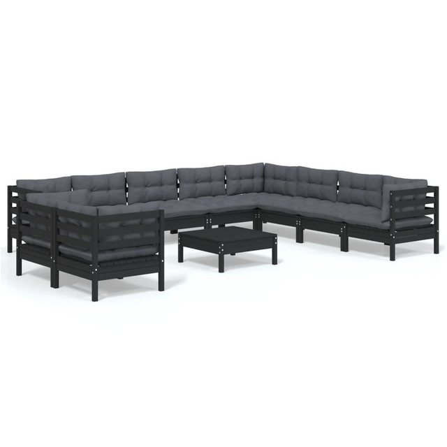 Bild von vidaXL 11-tlg Garten-Lounge-Set mit Kissen Schwarz Massivholz Kiefer Modell 19
