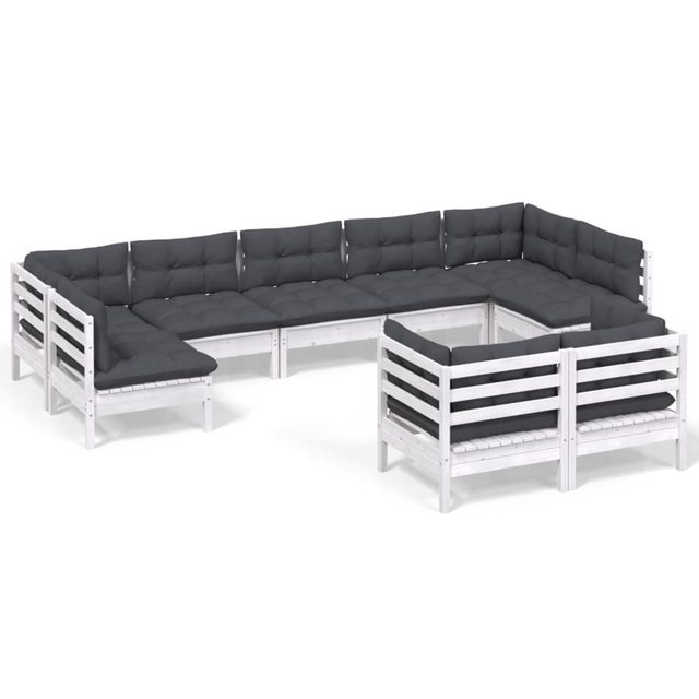 Bild von vidaXL Gartenlounge-Set 9-tlg. Garten-Lounge-Set mit Kissen Weiß Kiefer Massivholz, (1-tlg)