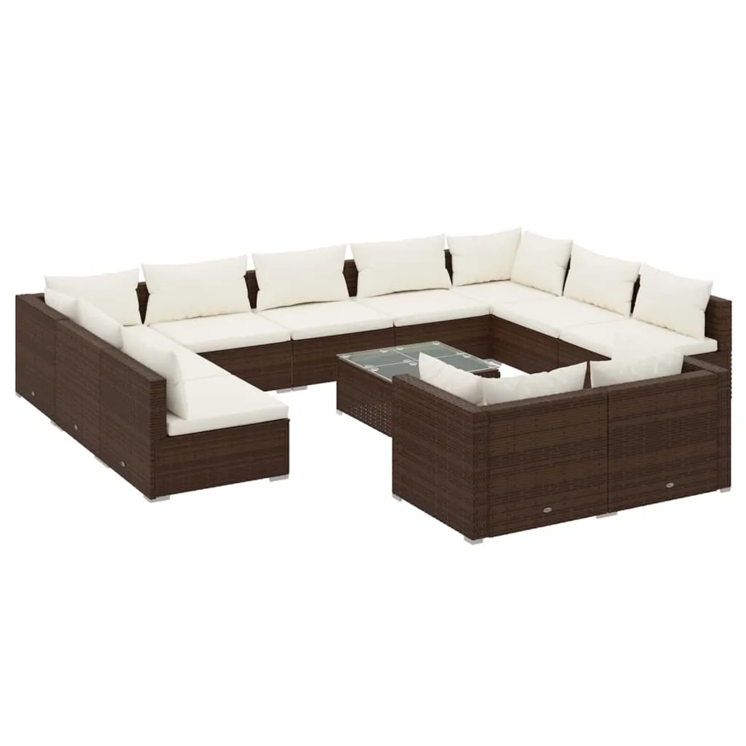Bild von vidaXL Gartenlounge-Set 12-tlg. Garten-Lounge-Set mit Kissen Braun Poly Rattan, (1-tlg)