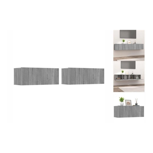 Bild von vidaXL TV-Schränke 2 Stk. Grau Sonoma 80x30x30 cm Holzwerkstoff, vidaXL TV-Schrank 2tlg Lowboard TV Schrank Set Hängeschrank Grau Sonoma 80x30x30 cm Span