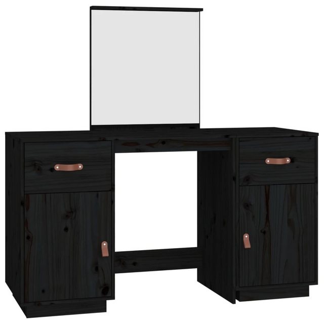 Bild von vidaXL Schminktisch Schminktisch Frisiertisch Kosmetiktisch mit Spiegel Schwarz Massivholz