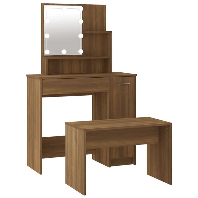 Bild von vidaXL Schminktisch Schminktisch Frisiertisch Beautytisch-Set mit LED Braun Eichen-Optik H