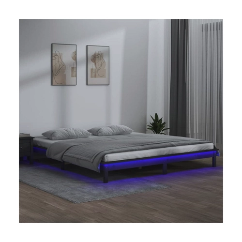 Bild von vidaXL Bettgestell Massivholzbett mit LEDs Grau 200x200 cm