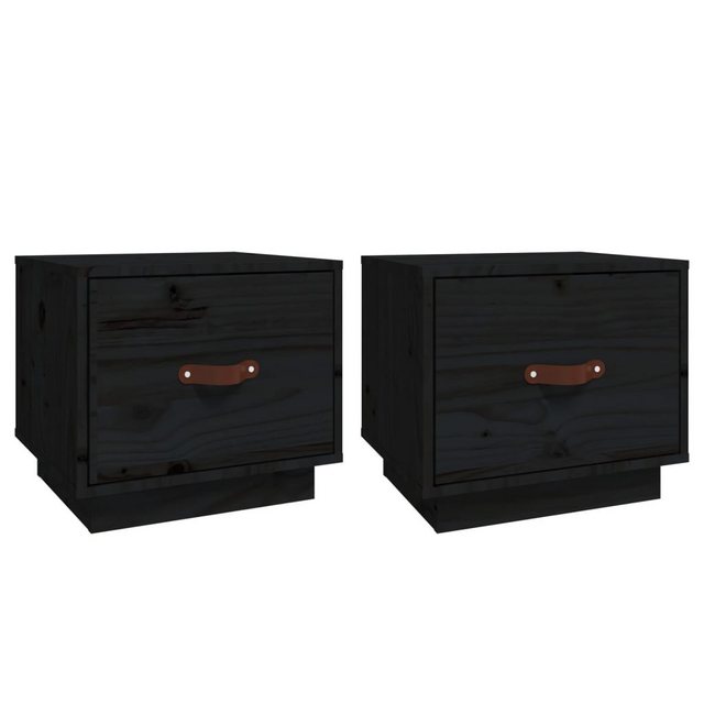 Bild von vidaXL Nachttisch Nachttische 2 Stk. Schwarz 40x34x35 cm Massivholz Kiefer (2-St)