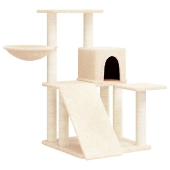 Bild von vidaXL Kratzbaum Kratzbaum mit Sisal-Kratzsäulen Creme 82 cm Katzenbaum Höhle Klettern