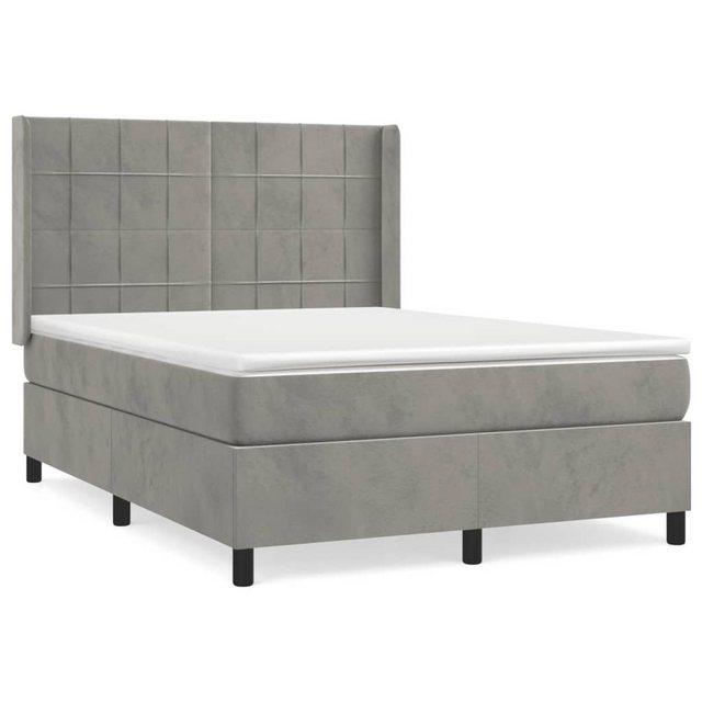 Bild von vidaXL Boxspringbett Boxspringbett mit Matratze Hellgrau 140x190 cm Samt Bett Bettgestell