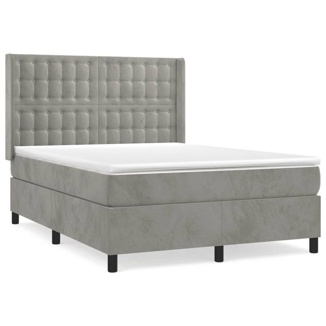 Bild von vidaXL Boxspringbett Boxspringbett mit Matratze Hellgrau 140x190 cm Samt Bett Bettgestell