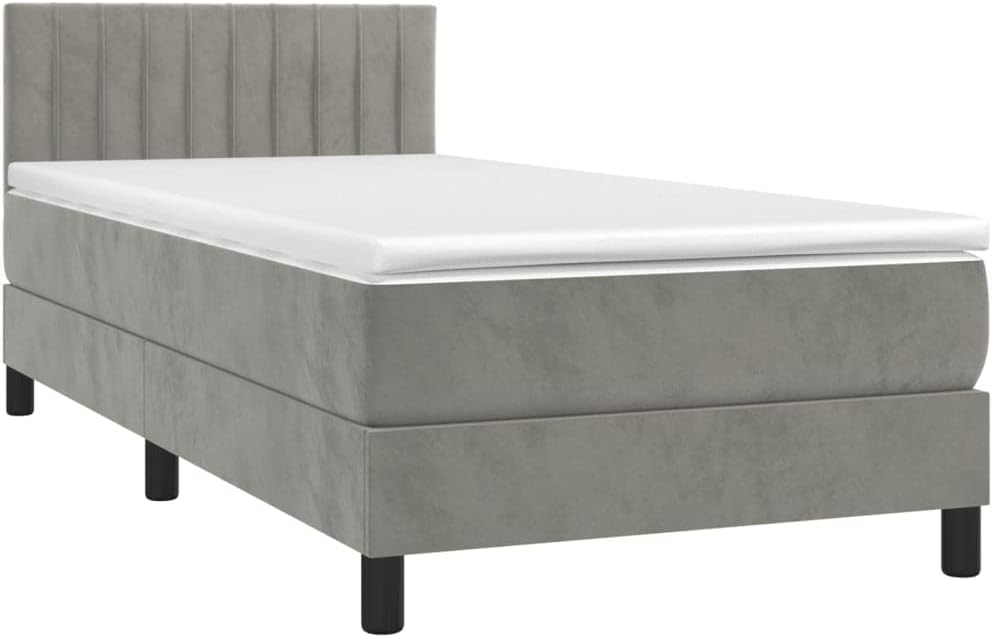 Bild von vidaXL Boxspringbett mit Matratze LED Polsterbett Bett Einzelbett Bettrahmen Bettgestell Lattenrost Schlafzimmerbett Hotelbett Hellgrau 100x200cm Samt