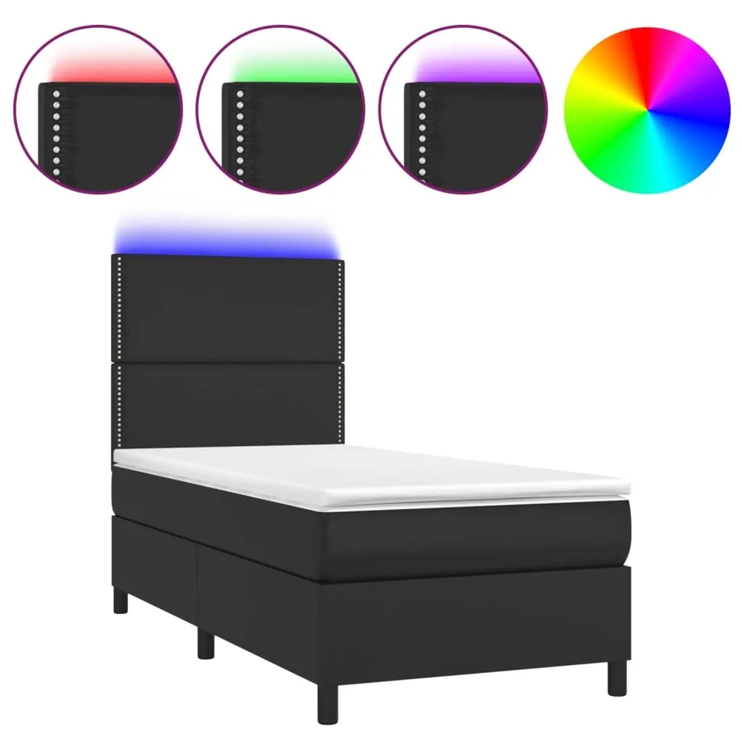 Bild von vidaXL Boxspringbett mit Matratze & LED Schwarz 90x200 cm Kunstleder1467785