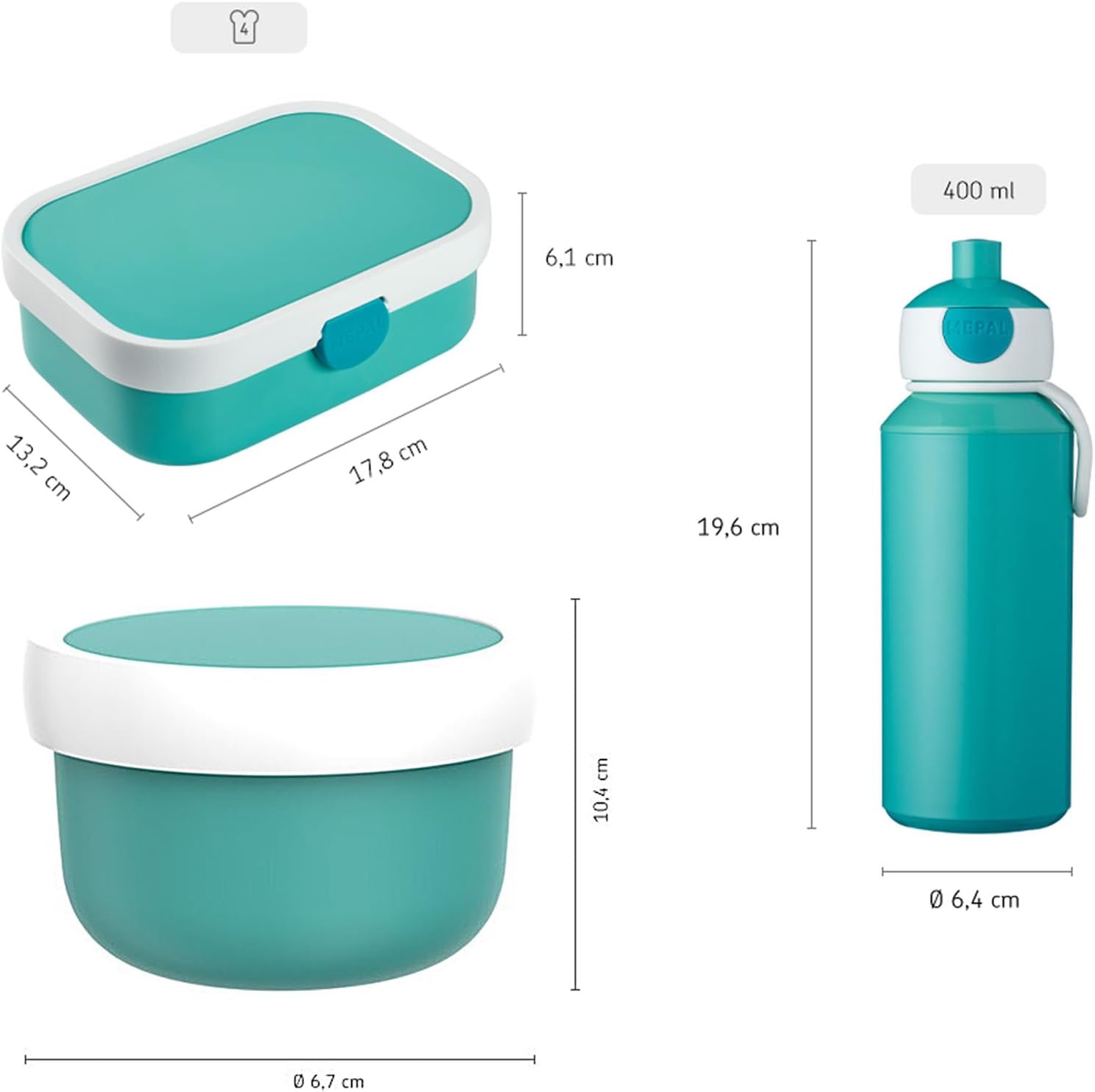 Bild von Mepal - Lunch-Set Campus - Lunchset für Kinder mit Pop-Up Trinkflasche, Lunch Box & Fruchtbox - Pausen-Set für die Schule oder Unterwegs - Spülmaschinenfest & BPA-frei - Cars