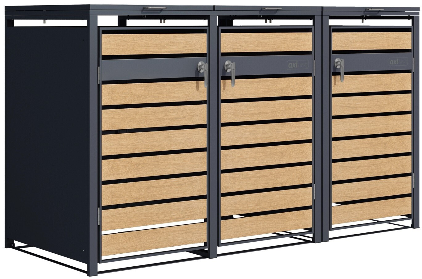 Bild von AXI Lucas 3 Mülltonnenbox mit Deckel 720 L Holzoptik / Metall natur