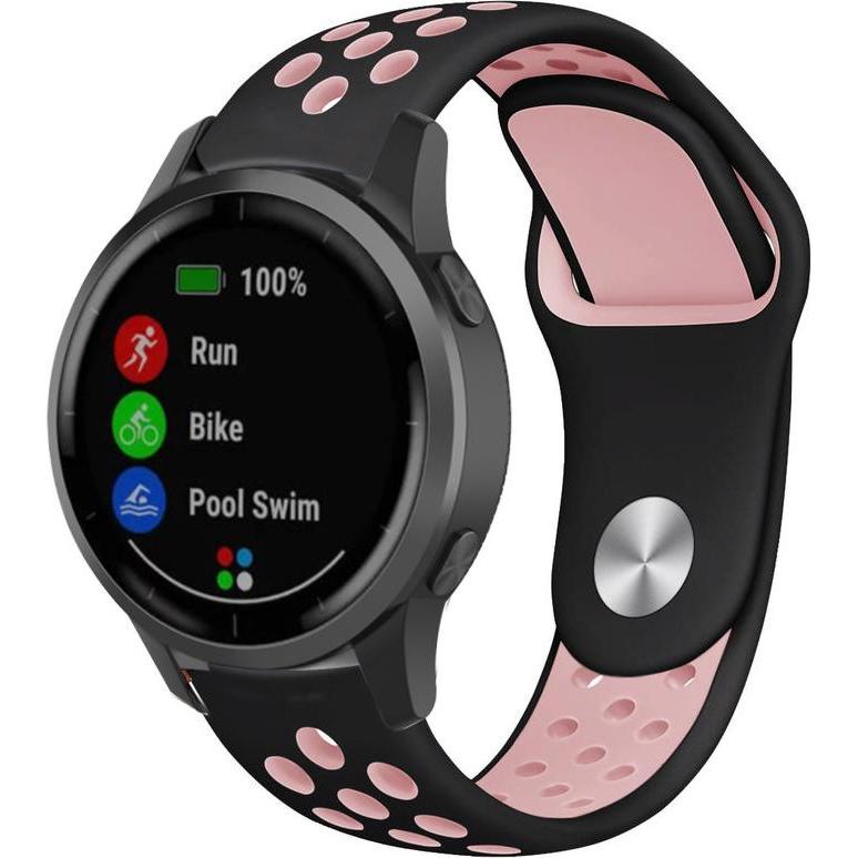 Bild von Strap-it Sportarmband (22 mm, Silikon, vivoactive 4), Uhrenarmband, Schwarz, Mehrfarbig, Rosa