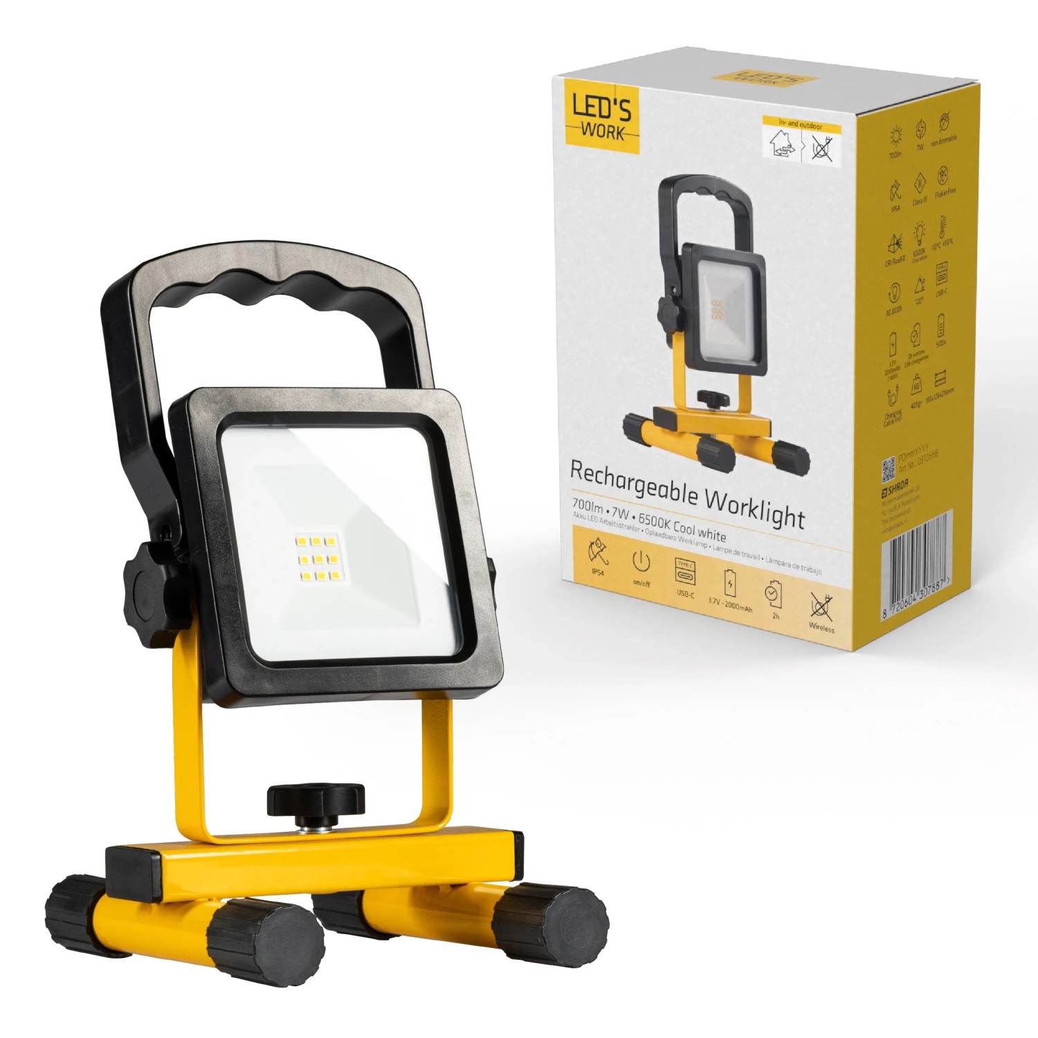 Bild von LED's Work Arbeitsleuchte Aufladbar 7W 700 lm 6.500 K IP54 Schwarz-Gelb