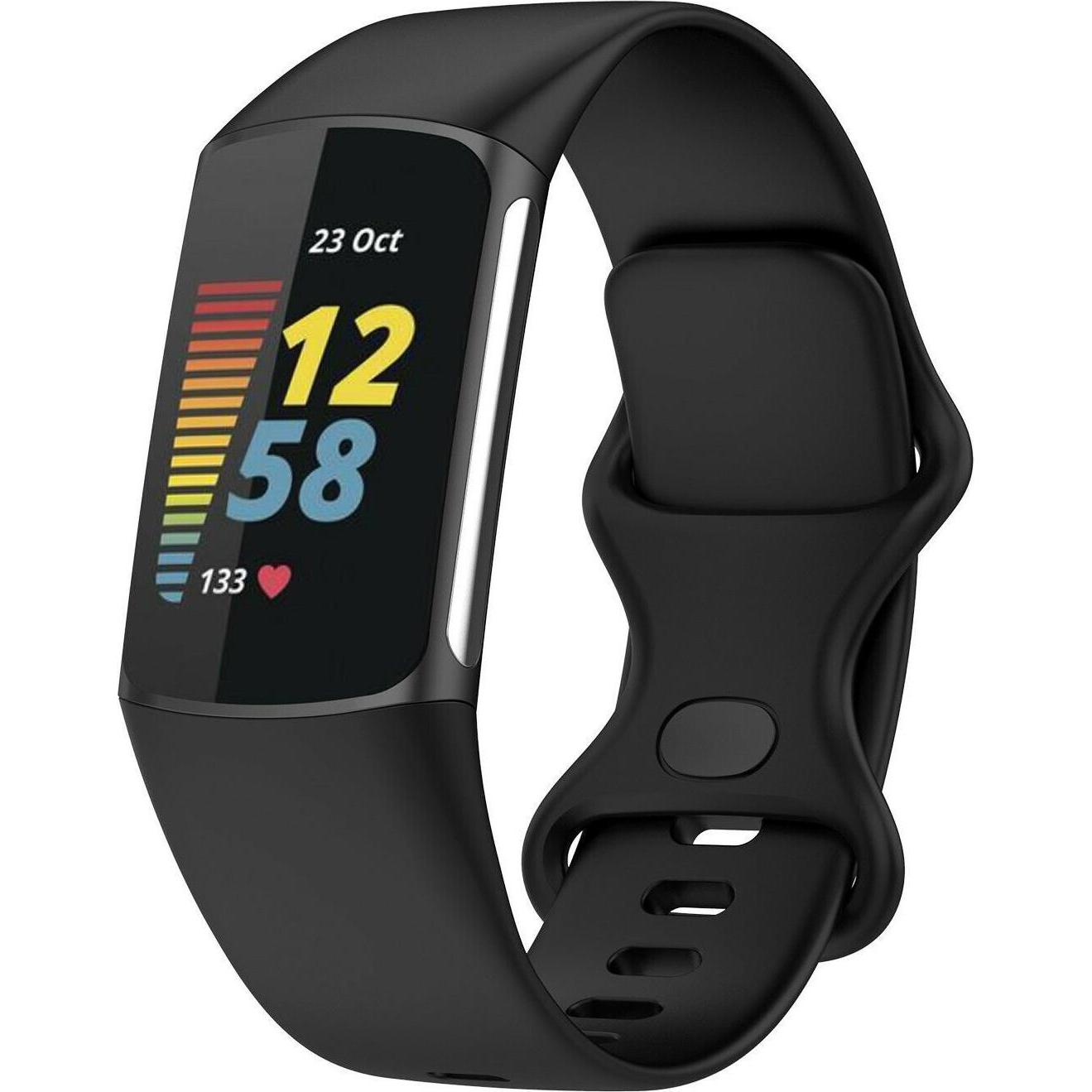Bild von Strap-it Silikonarmband (Silikon, Fitbit Charge 5), Uhrenarmband, Schwarz
