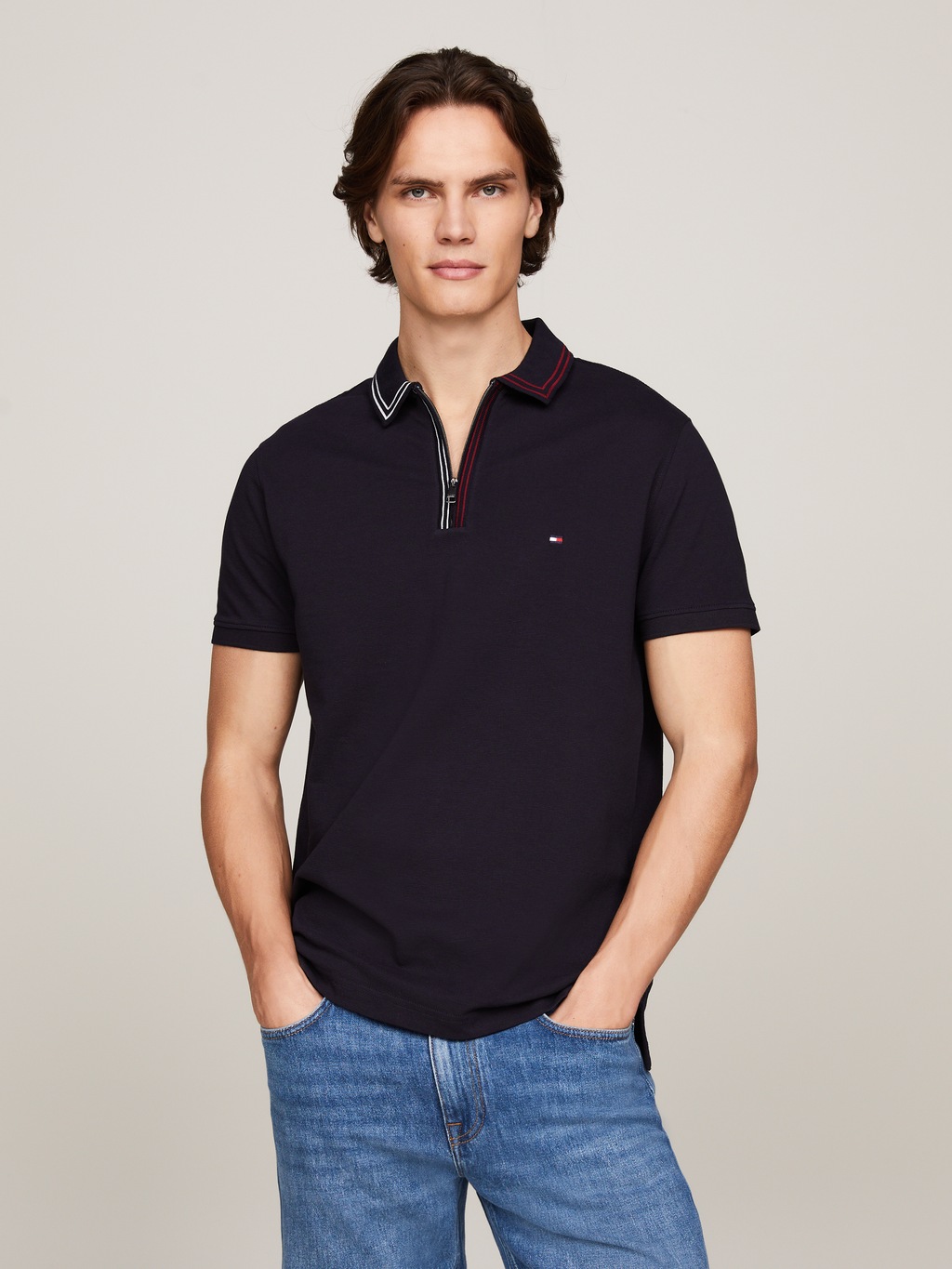 Bild von Tommy Hilfiger Poloshirt »RWB ZIP PLACKET TIPPING REG POLO«, mit kontrastfarbenen Streifen am Kragen