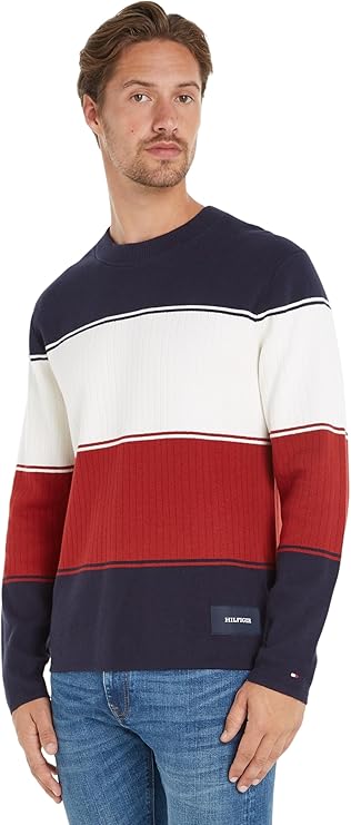 Bild von Tommy Hilfiger Herren Pullover Crew Neck Strickpullover, Mehrfarbig (Desert Sky Multi), L