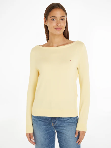 Bild von Tommy Hilfiger Strickpullover »CO JERSEY STITCH BOAT-NK SWEATER«, mit Tommy Hilfiger Logo-Flag am Ärmel