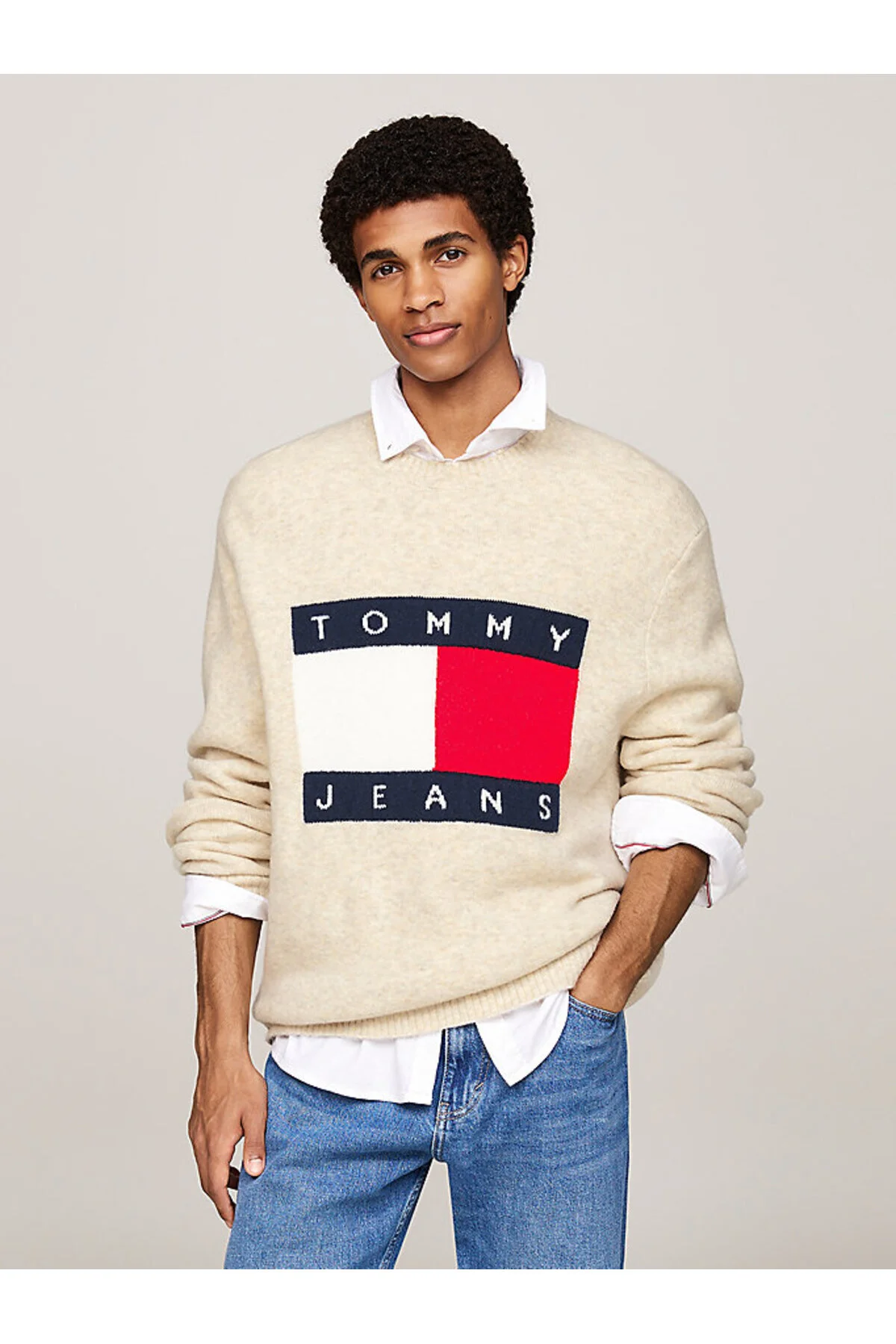 Bild von Tommy Jeans Strickpullover »TJM REG MELANGE FLAG SWEATER«, mit 'Rundhalsauschnitt
