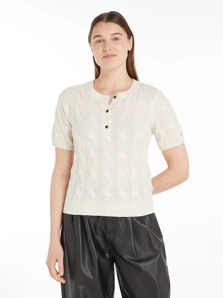 Bild von Tommy Hilfiger Strickpullover »SOFT WOOL CABLE SS HENLEY«, mit Zopfmuster, Henley