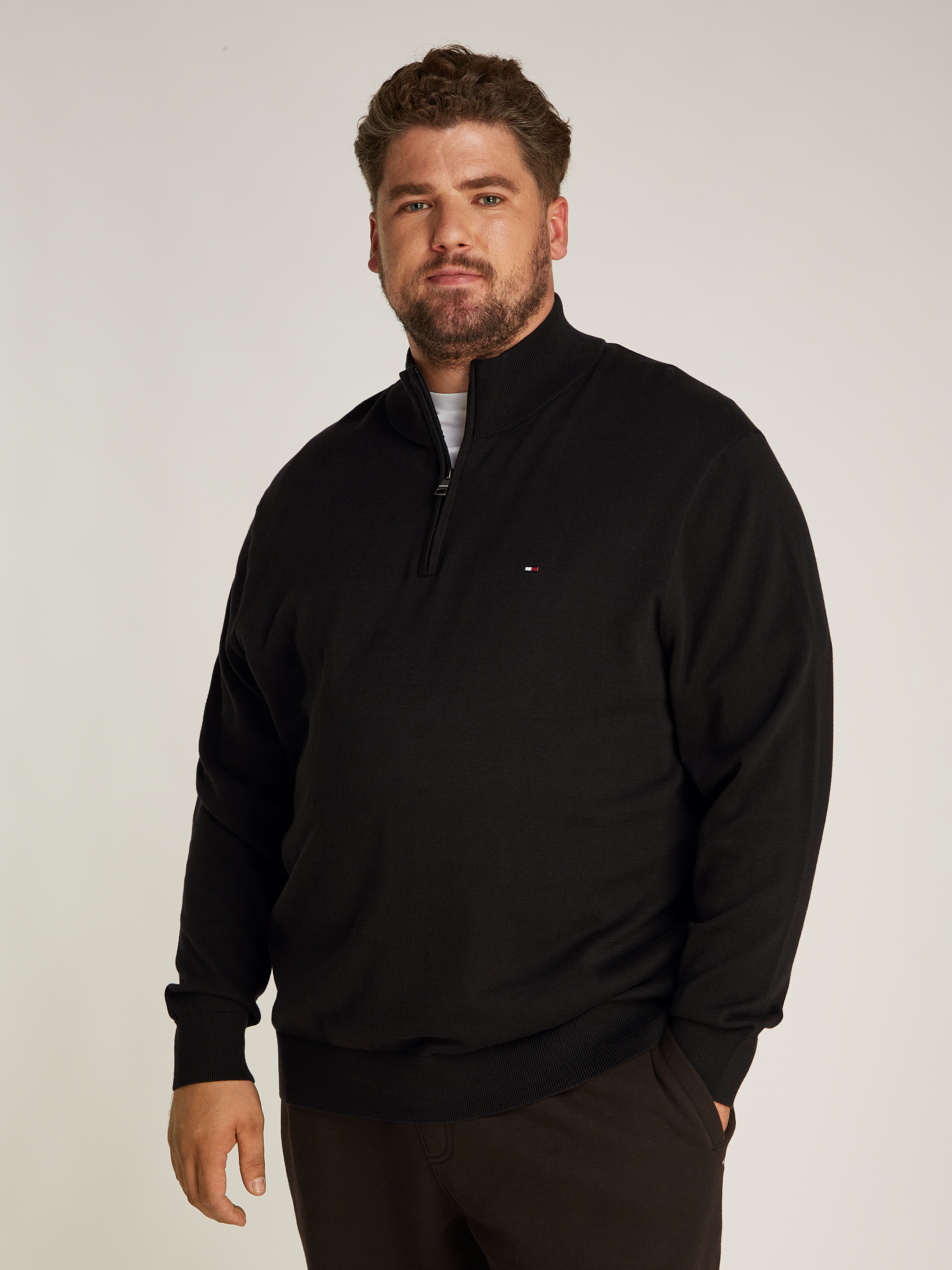 Bild von Tommy Hilfiger Big & Tall Stehkragenpullover "BT-ESSENTIAL COTTON ZIP MOCK-B", in Großen Größen, Logostickerei