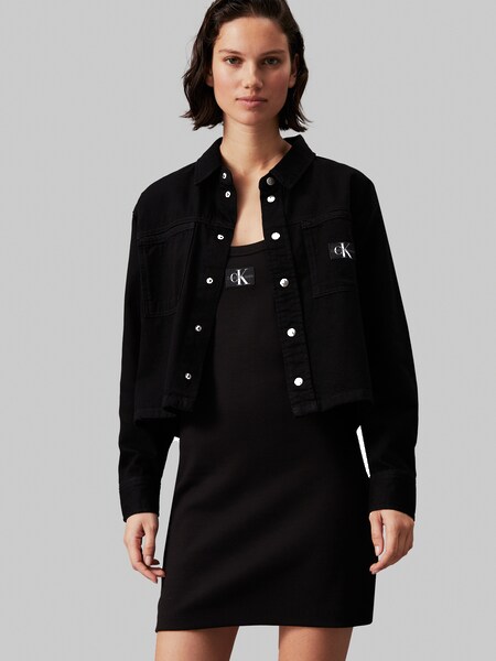 Bild von Calvin Klein Jeans Jeansjacke "Cropped Dad Denim", Brusttaschen, Logo-Patch, für Damen, schwarz, XL