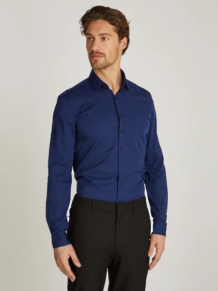Bild von Calvin Klein Businesshemd »POPLIN STRETCH SLIM SHIRT«, mit Kentkragen, Logoprint auf Brusthöhe