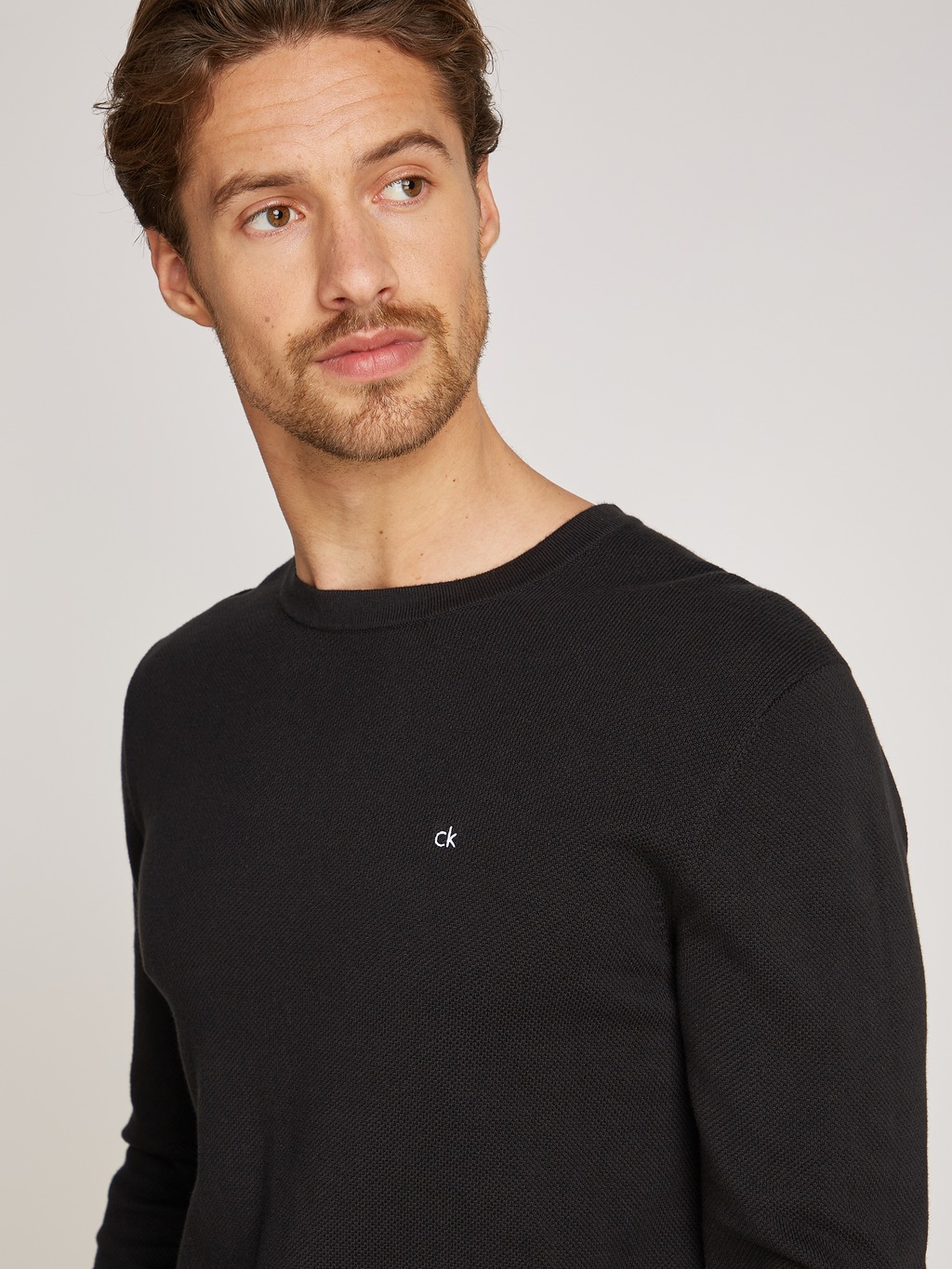 Bild von Calvin Klein Rundhalspullover "MICRO PIQUE STRUCTURE SWEATER", mit Logostickerei