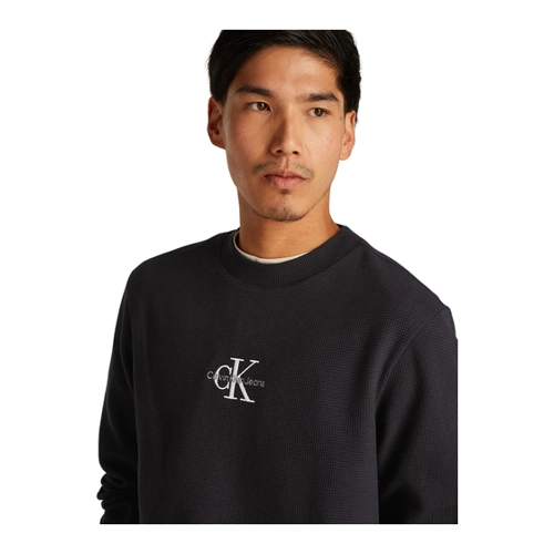 Bild von Calvin Klein Herren Sweatshirt Monologo Waffle Rundhalsausschnitt - Schwarz (Ck Black)