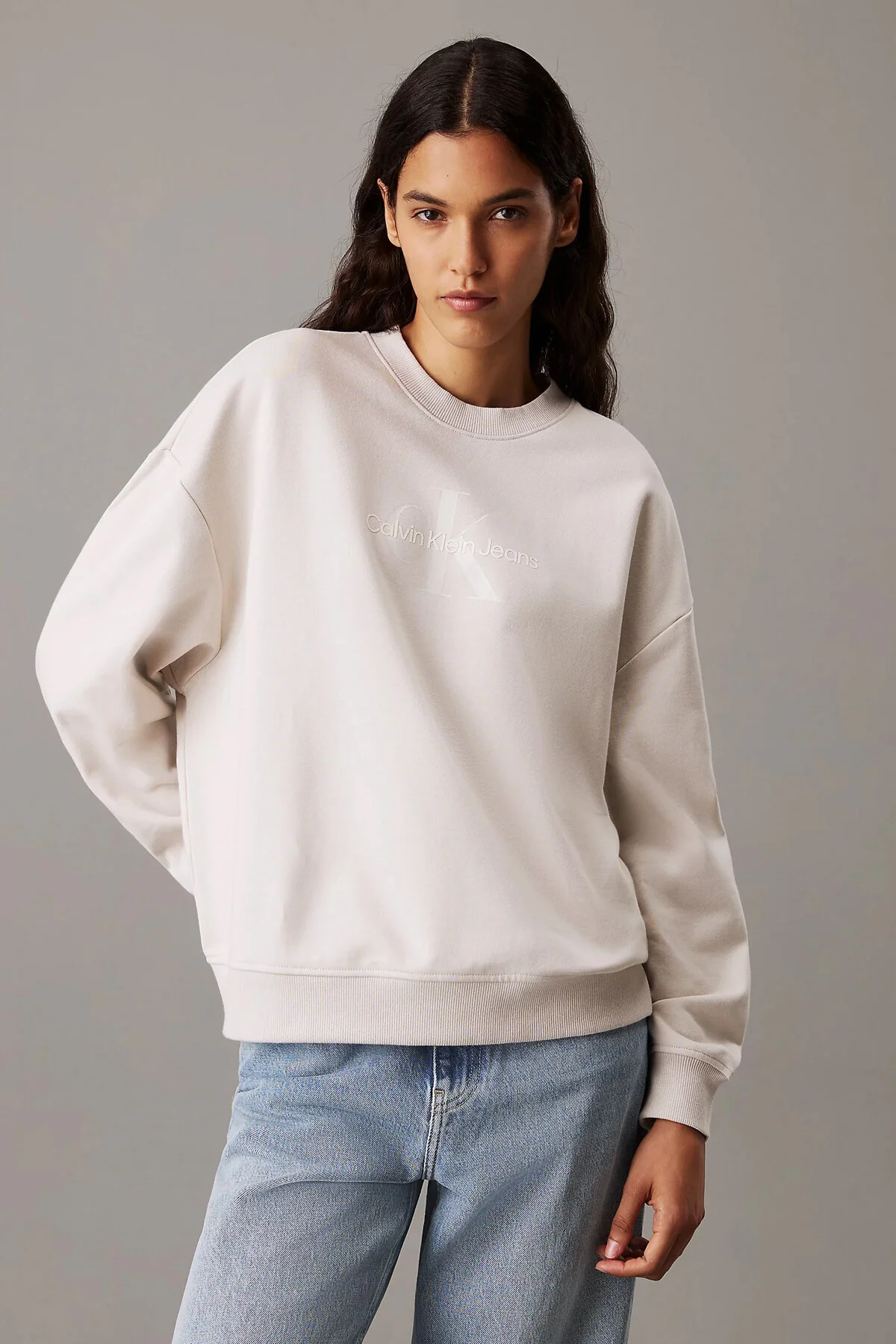 Bild von Calvin Klein Glänzendes Monologo-sweatshirt – Normaler Rundhalsausschnitt für Damen - XS