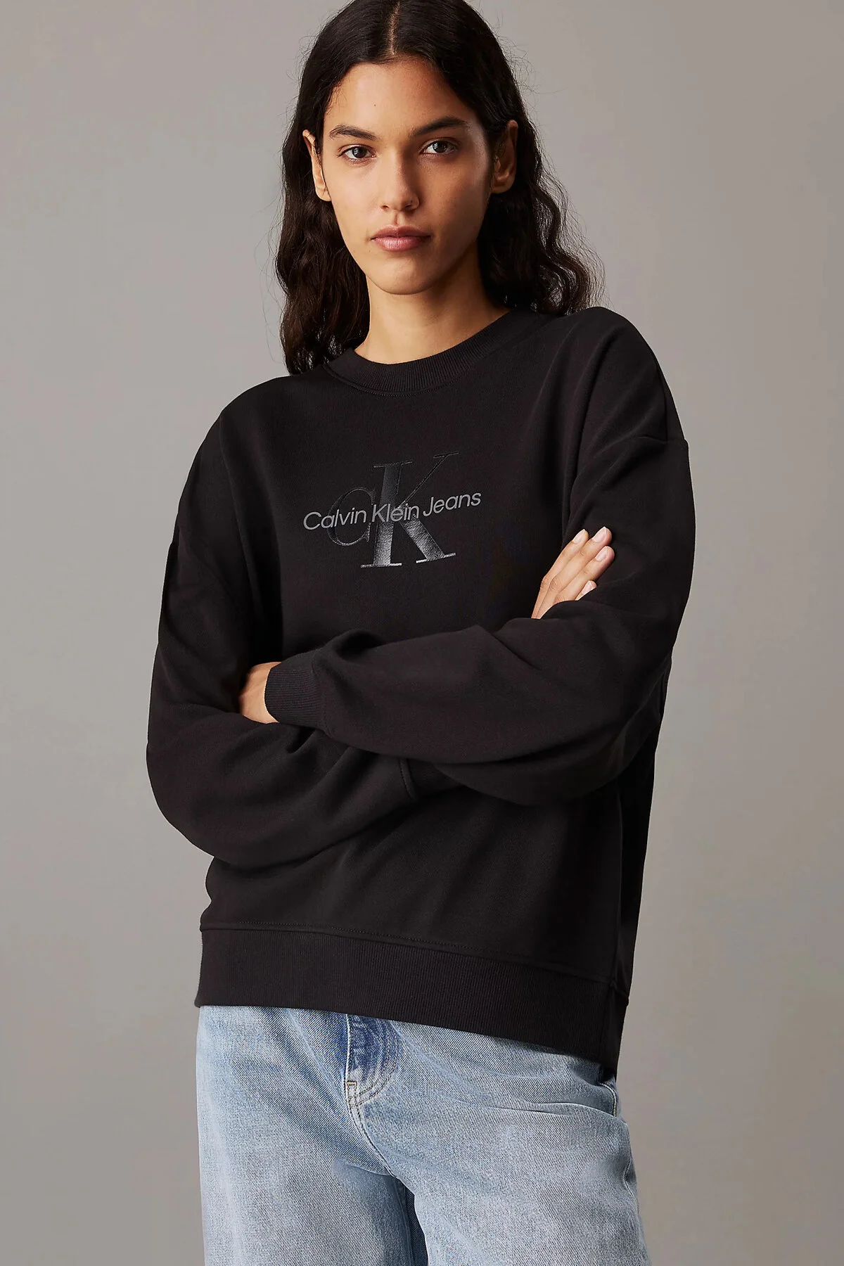 Bild von Calvin Klein Glänzendes Monologo-sweatshirt – Normaler Rundhalsausschnitt für Damen - L