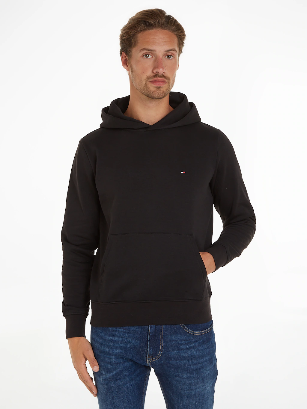 Bild von Tommy Hilfiger Herren Hoodie Flag Logo mit Kapuze, Schwarz (Black), S