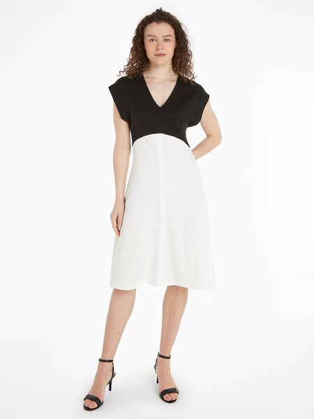 Bild von Tommy Hilfiger Jerseykleid »SHINY INTERLOCK V-NK NS KNEE DRS«, mit Logostickerei