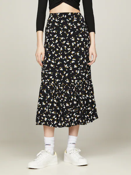 Bild von Tommy Jeans Curve A-Linien-Rock »TJW FLORAL RUFFLE MIDI SKIRT EXT«, Webrock Große Größen