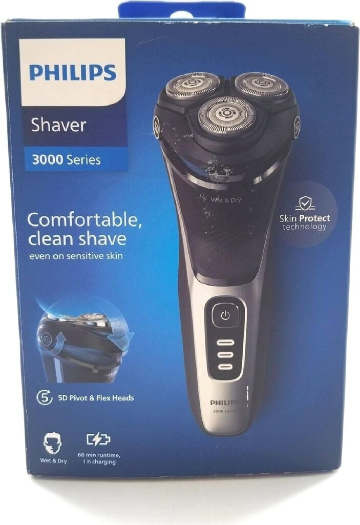 Bild von Philips Shaver Series 3000 – Elektrischer Nass- und Trockenrasierer für Männer in Schwarz, mit SkinProtect-Technologie, ausklappbarem Bartschneider und Reisetasche, kabellos (Modell S3241/12)