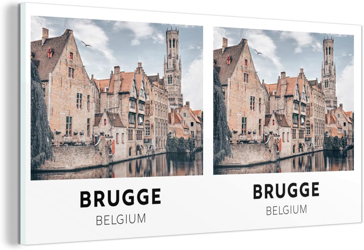 Bild von MuchoWow Glasbild Glasfoto Wandbild Bilder Deko 40x20 cm Belgien - Brügge - Architektur