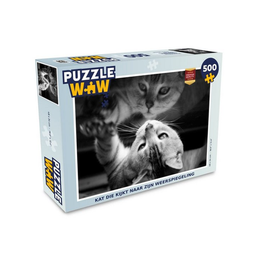Bild von MuchoWow Puzzle: Katze schaut auf ihr Spiegelbild