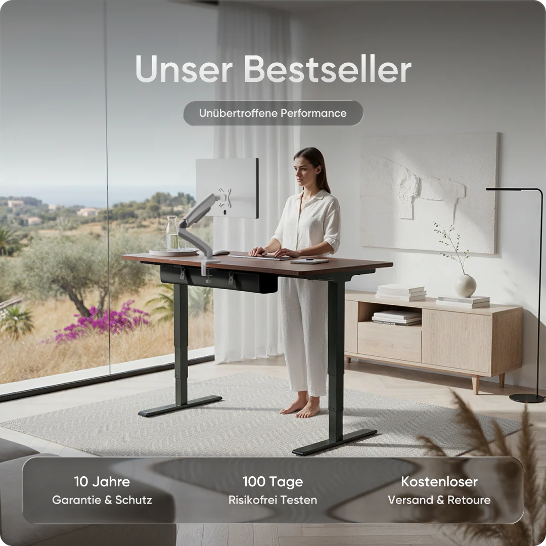 Bild von DESKSPACE® PRO PLUS Elektrisch höhenverstellbarer Schreibtisch | +200x80 cm Schwarze Tischplatte | Schwarzes elektrisches Gestell