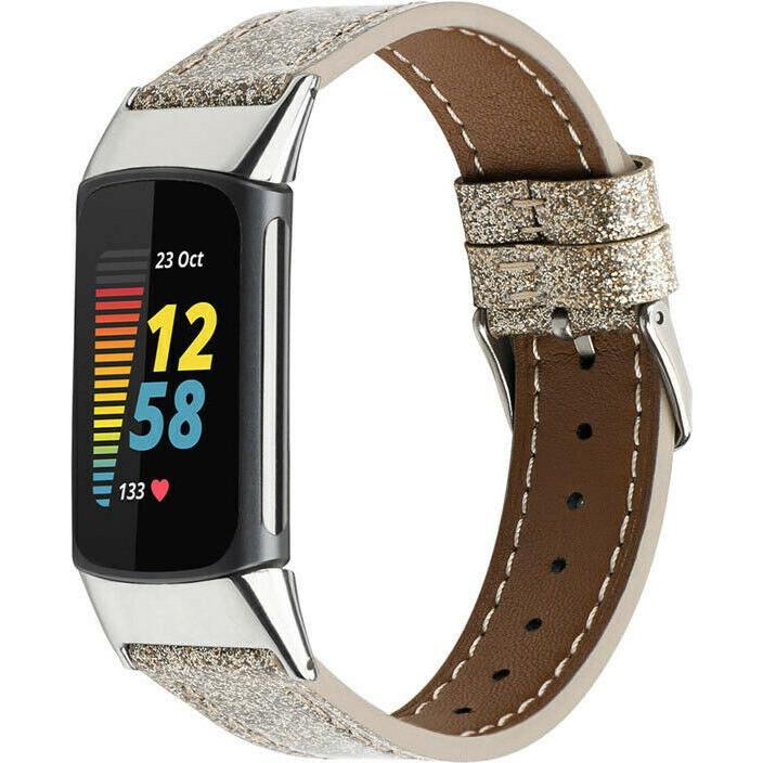 Bild von Strap-it Lederarmband (Leder, Fitbit Charge 5), Uhrenarmband, Gold