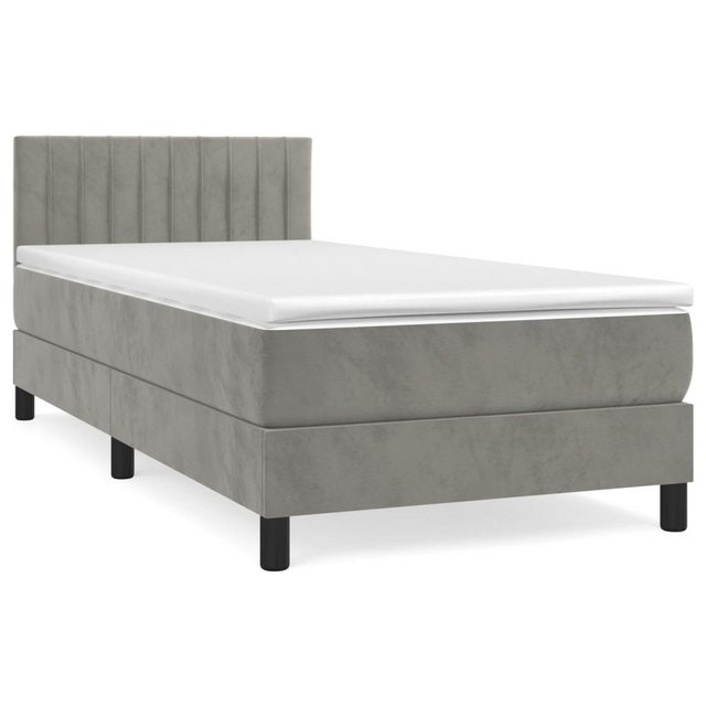 Bild von vidaXL Boxspringbett Boxspringbett mit Matratze Hellgrau 100x200 cm Samt Bett Bettgestell