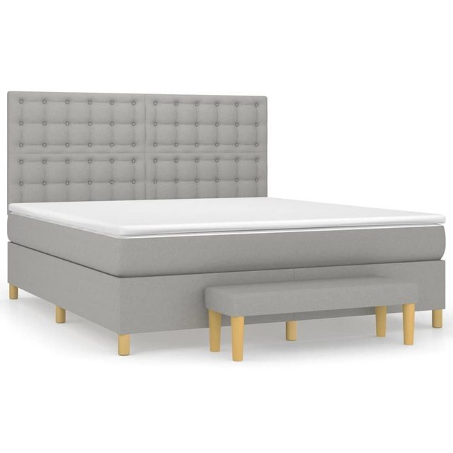 Bild von vidaXL Boxspringbett mit Matratze Polsterbett Bett Doppelbett Hotelbett Schlafzimmerbett Bettrahmen Bettgestell Lattenrost Hellgrau 180x200cm Stoff