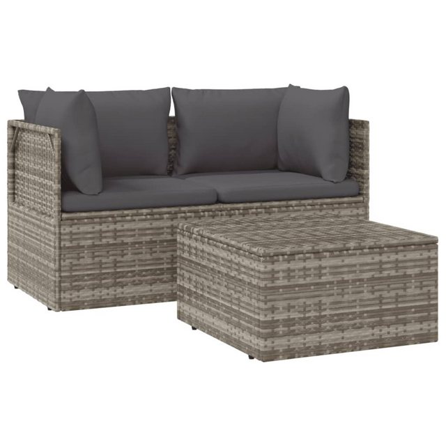 Bild von vidaXL Loungesofa 3-tlg. Garten-Lounge-Set mit Kissen Grau Poly Rattan, 1 Teile