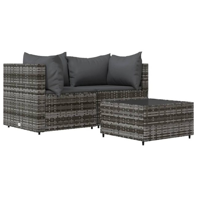 Bild von vidaXL 3-tlg Garten-Lounge-Set mit Kissen Grau Poly Rattan Modell 7