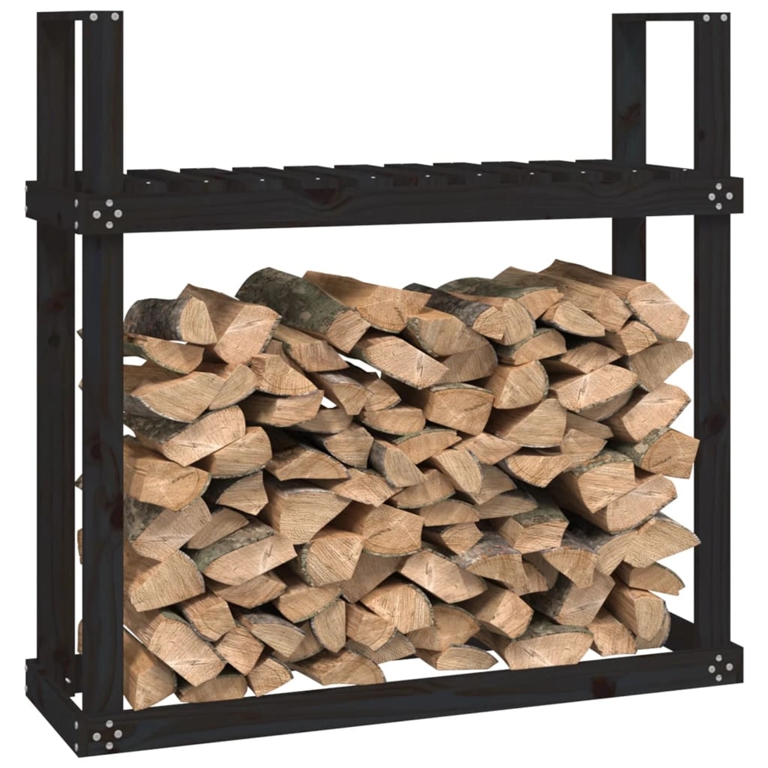 Bild von vidaXL Kaminholzregal Kaminholzregal Schwarz 110x35x108,5 cm Massivholz Kiefer, BxTxH:110x35x108.5 cm