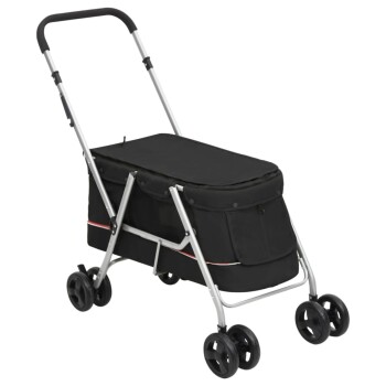Bild von vidaXL Hundewagen Faltbar 100x49x96cm Leinenstoff Hundebuggy Hundetrolley Schwarz