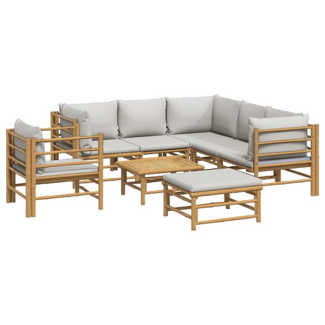 Bild von vidaXL Gartenlounge-Set 8-tlg. Garten-Lounge-Set mit Kissen Hellgrau Bambus, (1-tlg)
