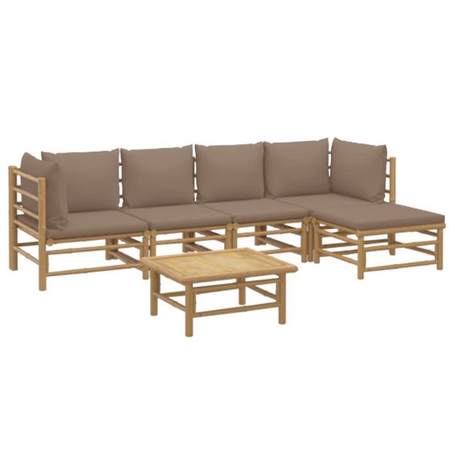 Bild von vidaXL Gartenlounge-Set 6-tlg. Garten-Lounge-Set mit Kissen Taupe Bambus, (1-tlg)