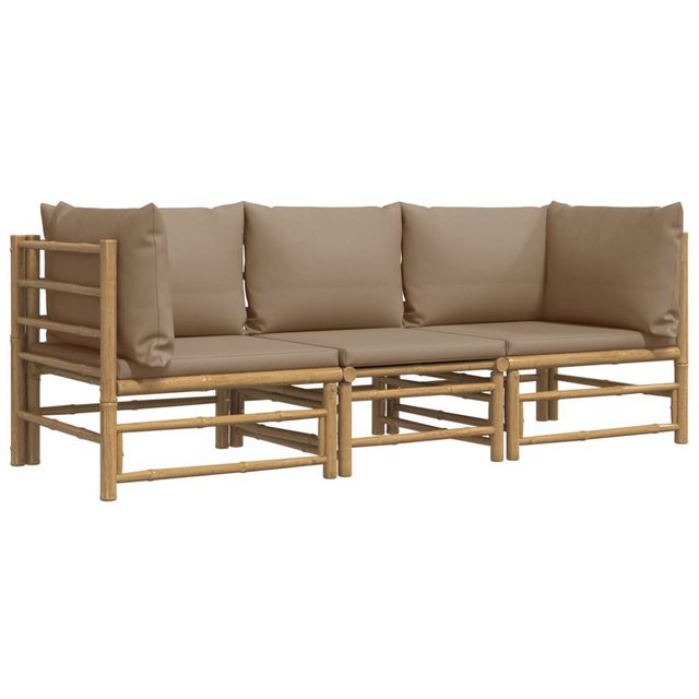 Bild von vidaXL Gartenlounge-Set 3-tlg. Garten-Lounge-Set mit Taupe Kissen Bambus, (1-tlg)