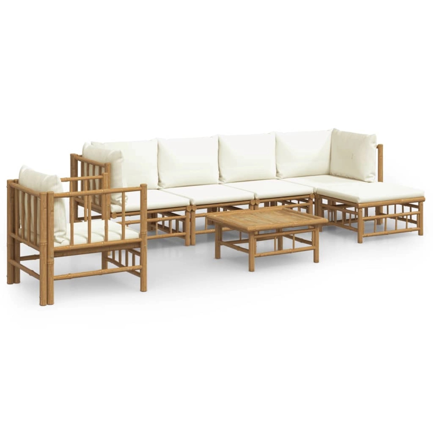 Bild von vidaXL 7-tlg Garten-Lounge-Set mit CremeWeißen Kissen Bambus Modell 8